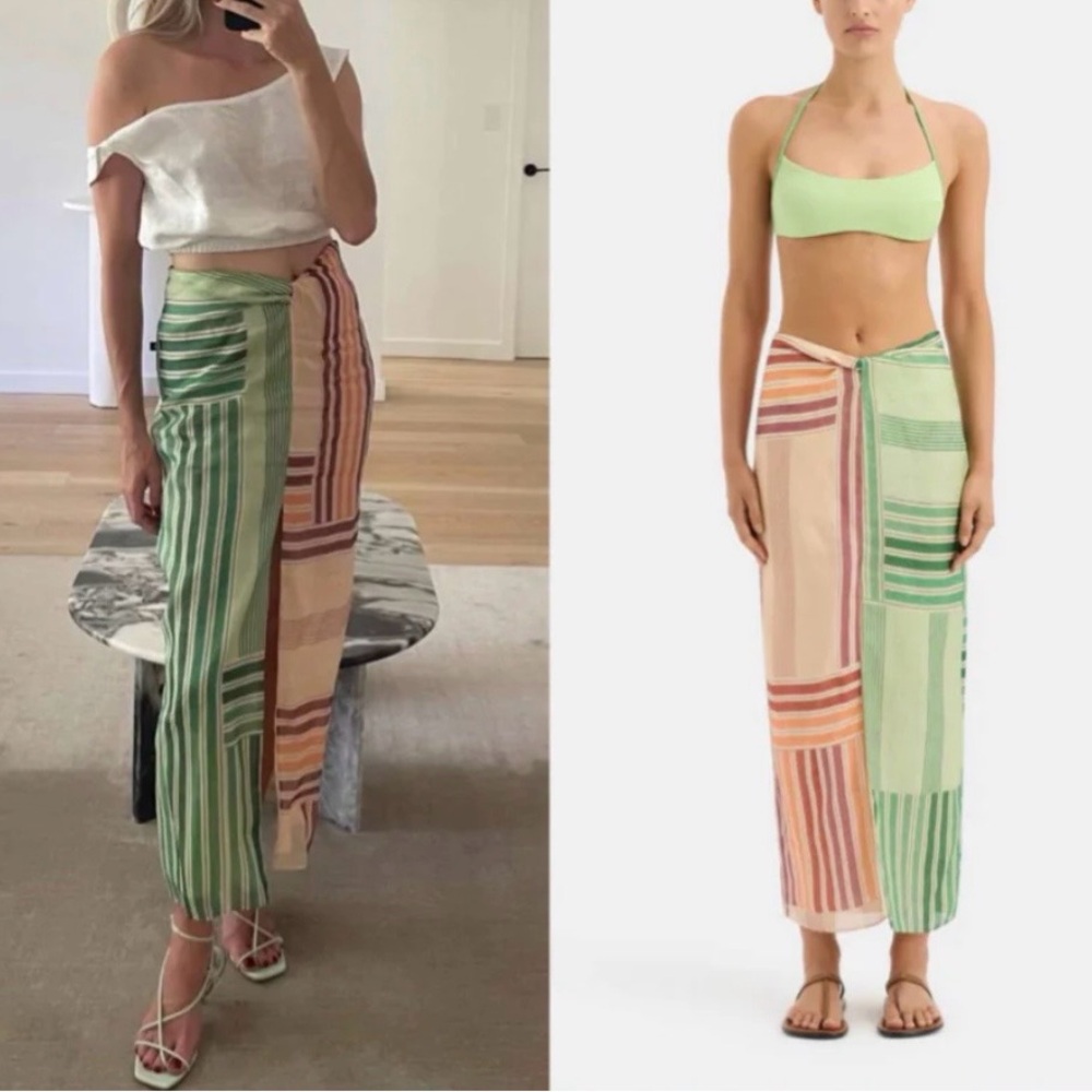 SIR The Label Silk Wool Midi Skirt Beach Resort Chic Summer Skirt M Bikini